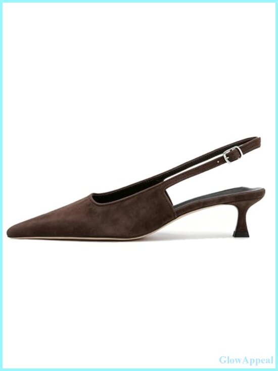 Shoes - Synthetic Pointed Toe Slingback Kitten Heel Pumps